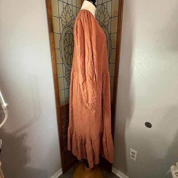 Old Navy Fit & Flare Midi Dress Smocked Clip-Dot Warm Hickory Plus Size XXL - Picture 3 of 15